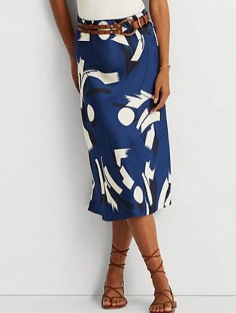 Lauren Ralph Lauren Geometric-Print Satin Charmeuse Skirt Size 10